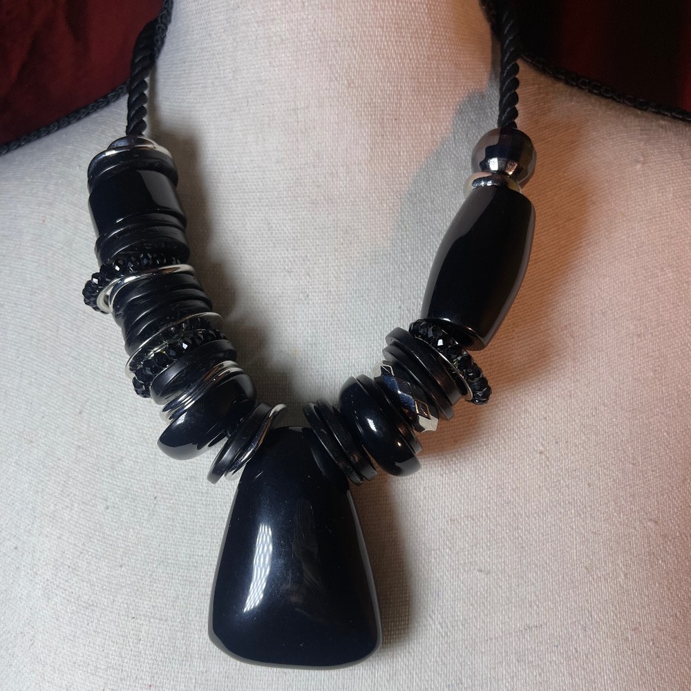 Chico's Large Black & Silver Beads With Cording